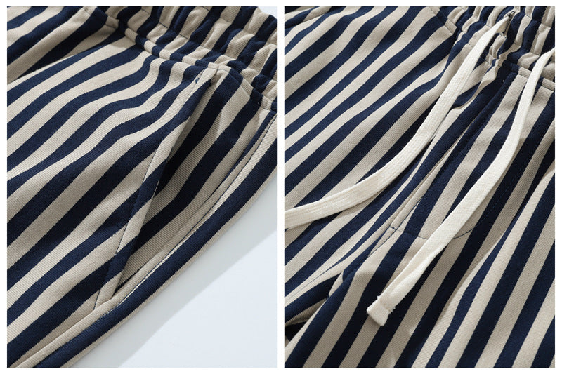 Men’s Striped Cotton Blend Elastic Waist Shorts