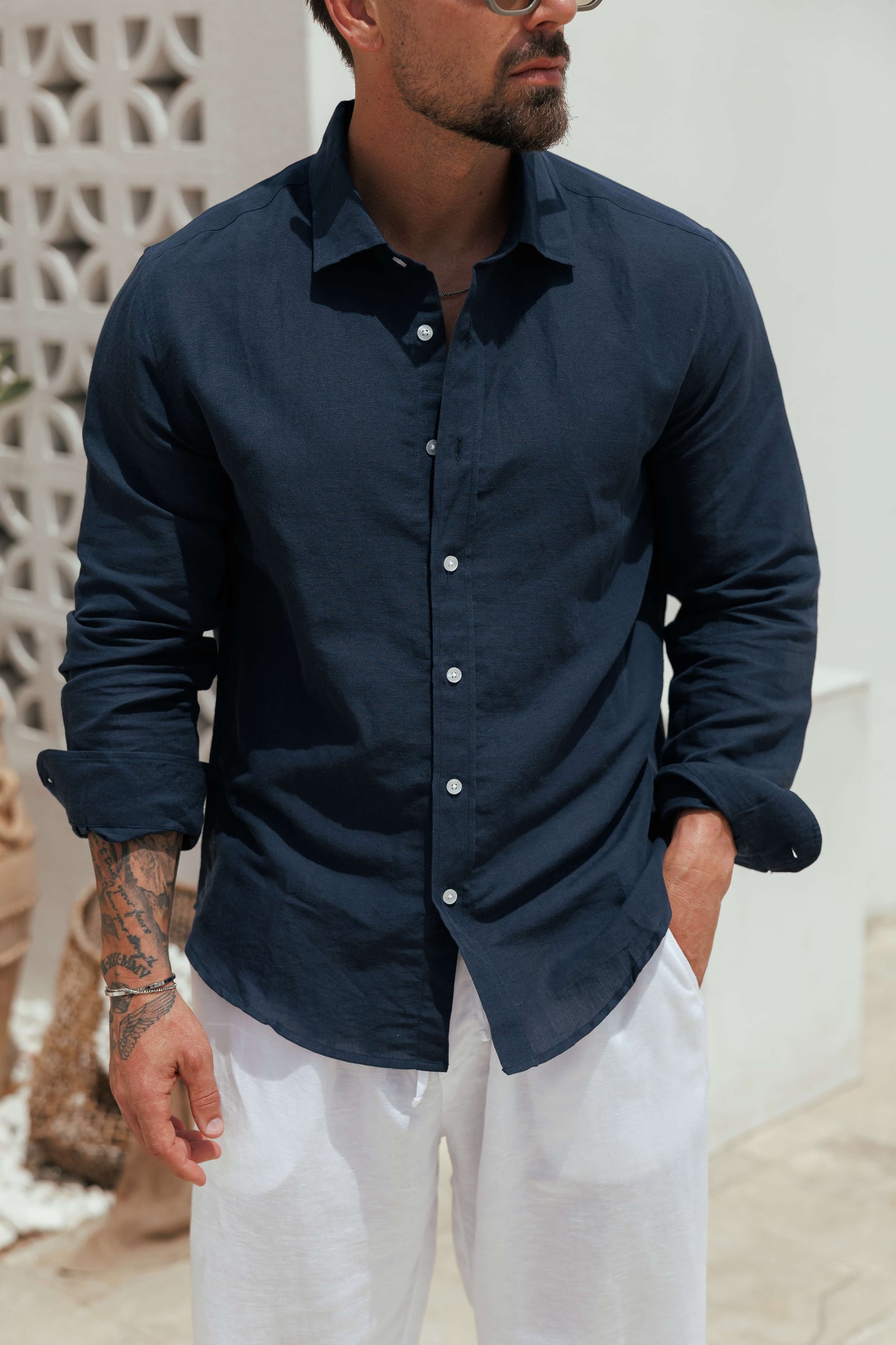 CAMISA DE LINO DE LUJO - AZUL MARINO