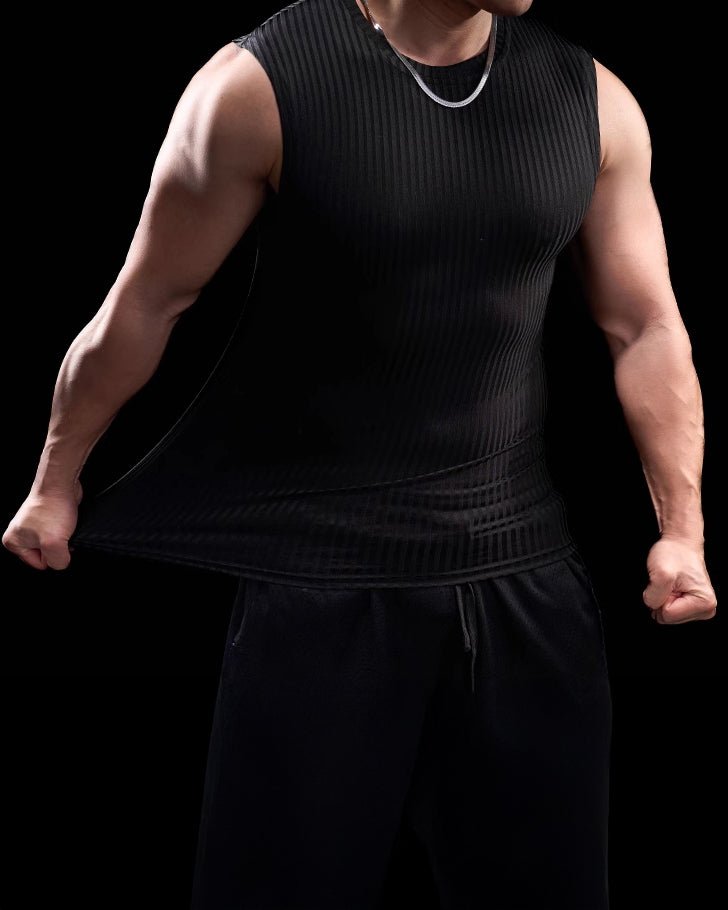 High Stretch Ribbed Stripe Crew Neck Vest
