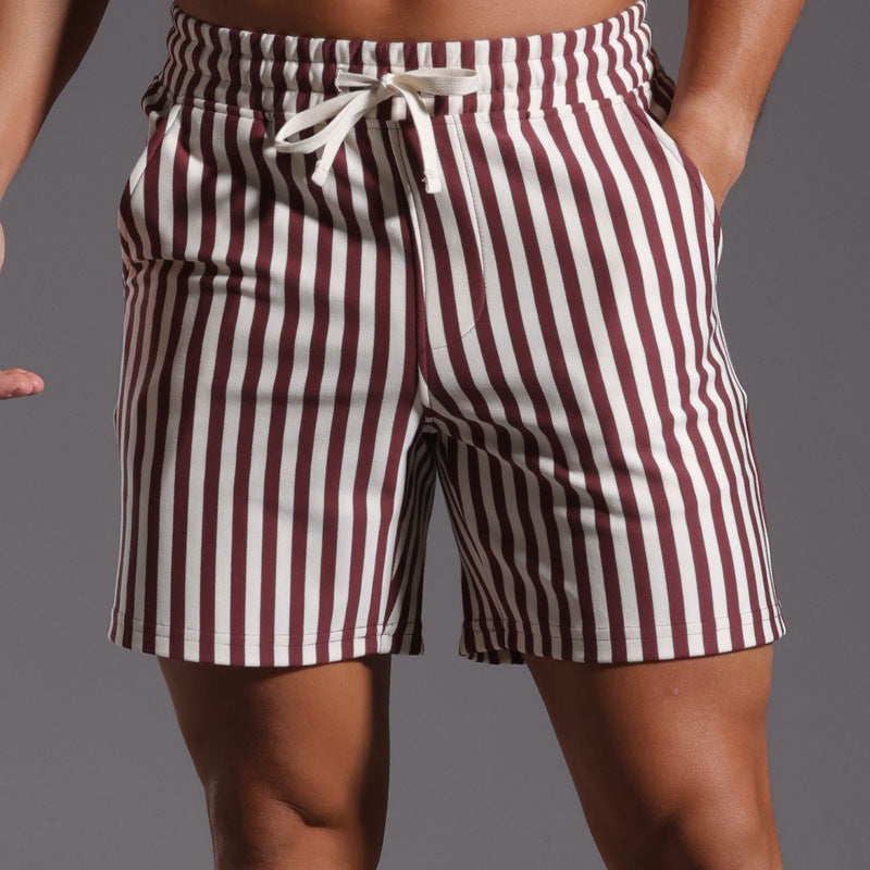 Men’s Striped Cotton Blend Elastic Waist Shorts