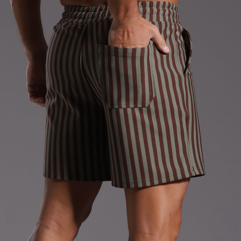 Men’s Striped Cotton Blend Elastic Waist Shorts