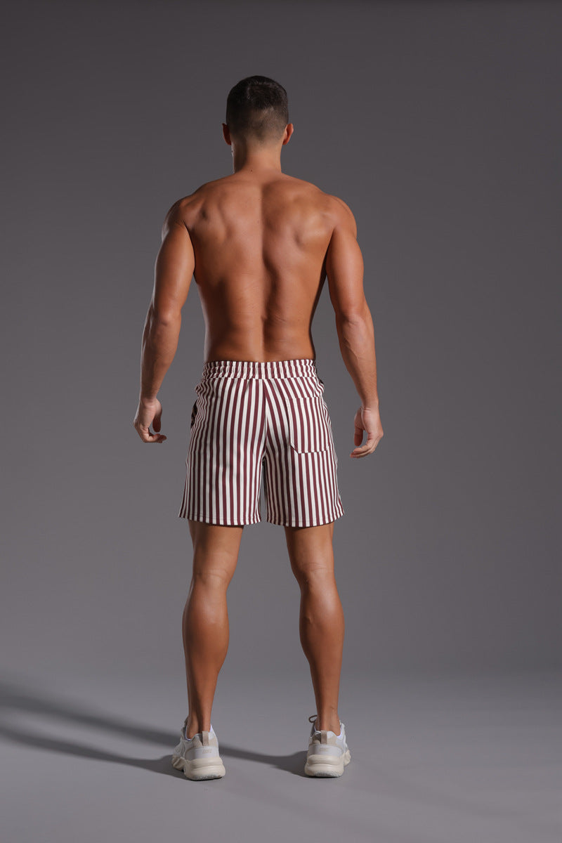 Men’s Striped Cotton Blend Elastic Waist Shorts