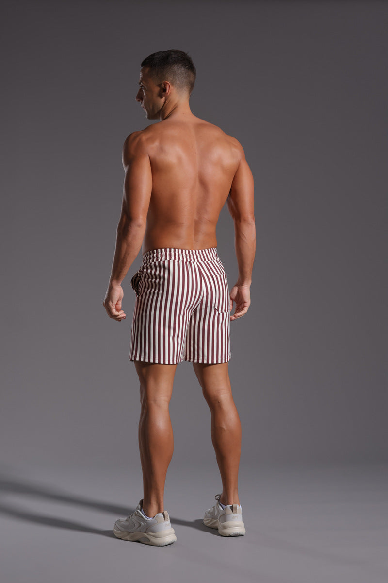 Men’s Striped Cotton Blend Elastic Waist Shorts