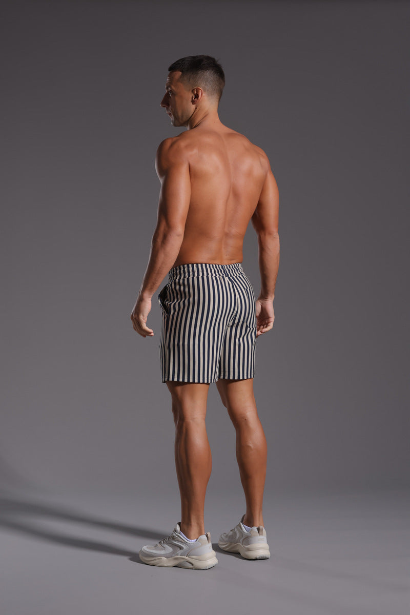 Men’s Striped Cotton Blend Elastic Waist Shorts