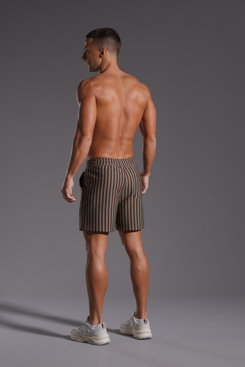 Men’s Striped Cotton Blend Elastic Waist Shorts