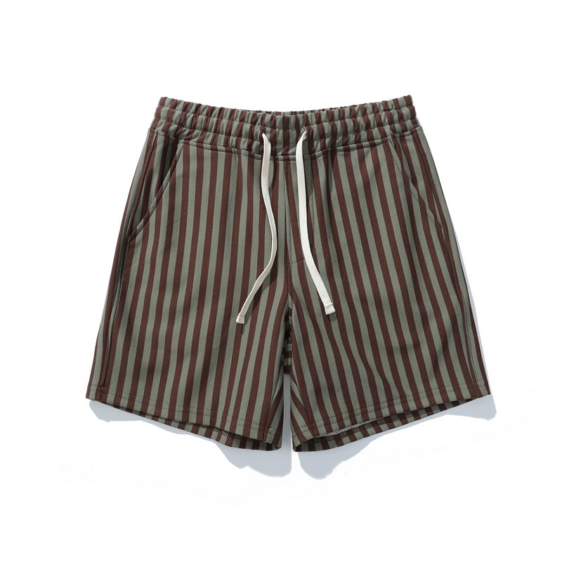 Men’s Striped Cotton Blend Elastic Waist Shorts