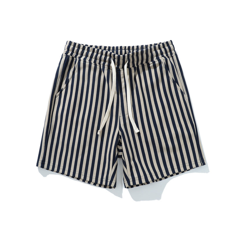 Men’s Striped Cotton Blend Elastic Waist Shorts