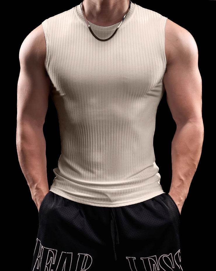 High Stretch Ribbed Stripe Crew Neck Vest
