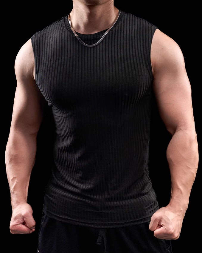High Stretch Ribbed Stripe Crew Neck Vest