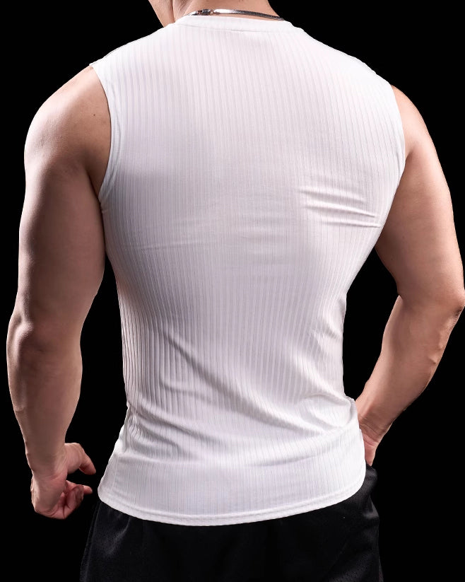 High Stretch Ribbed Stripe Crew Neck Vest