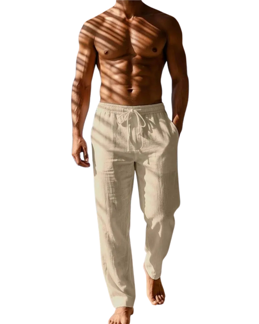Pantalones elegantes de algodón y lino