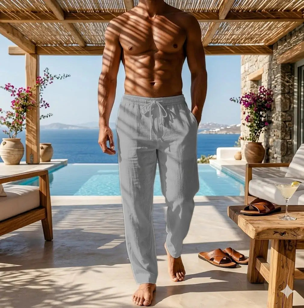 Pantalones elegantes de algodón y lino