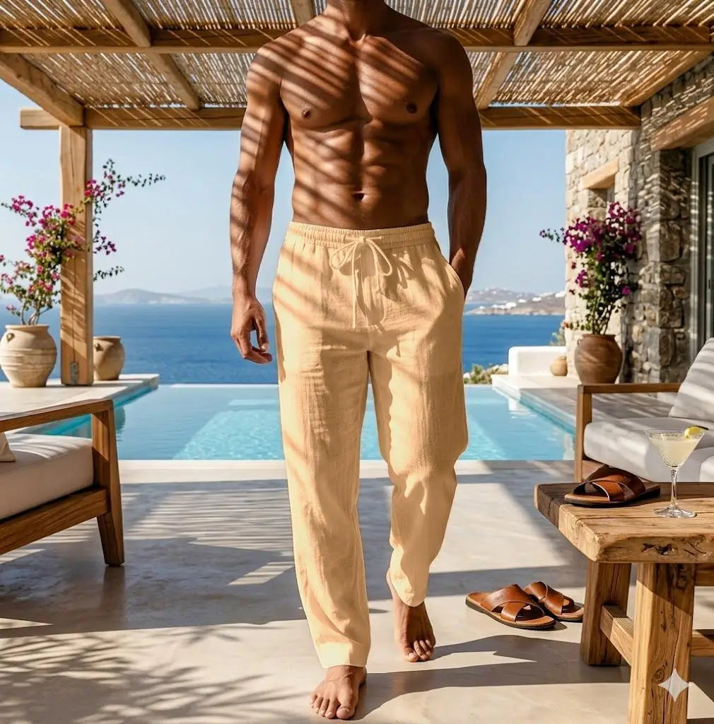 Pantalones elegantes de algodón y lino