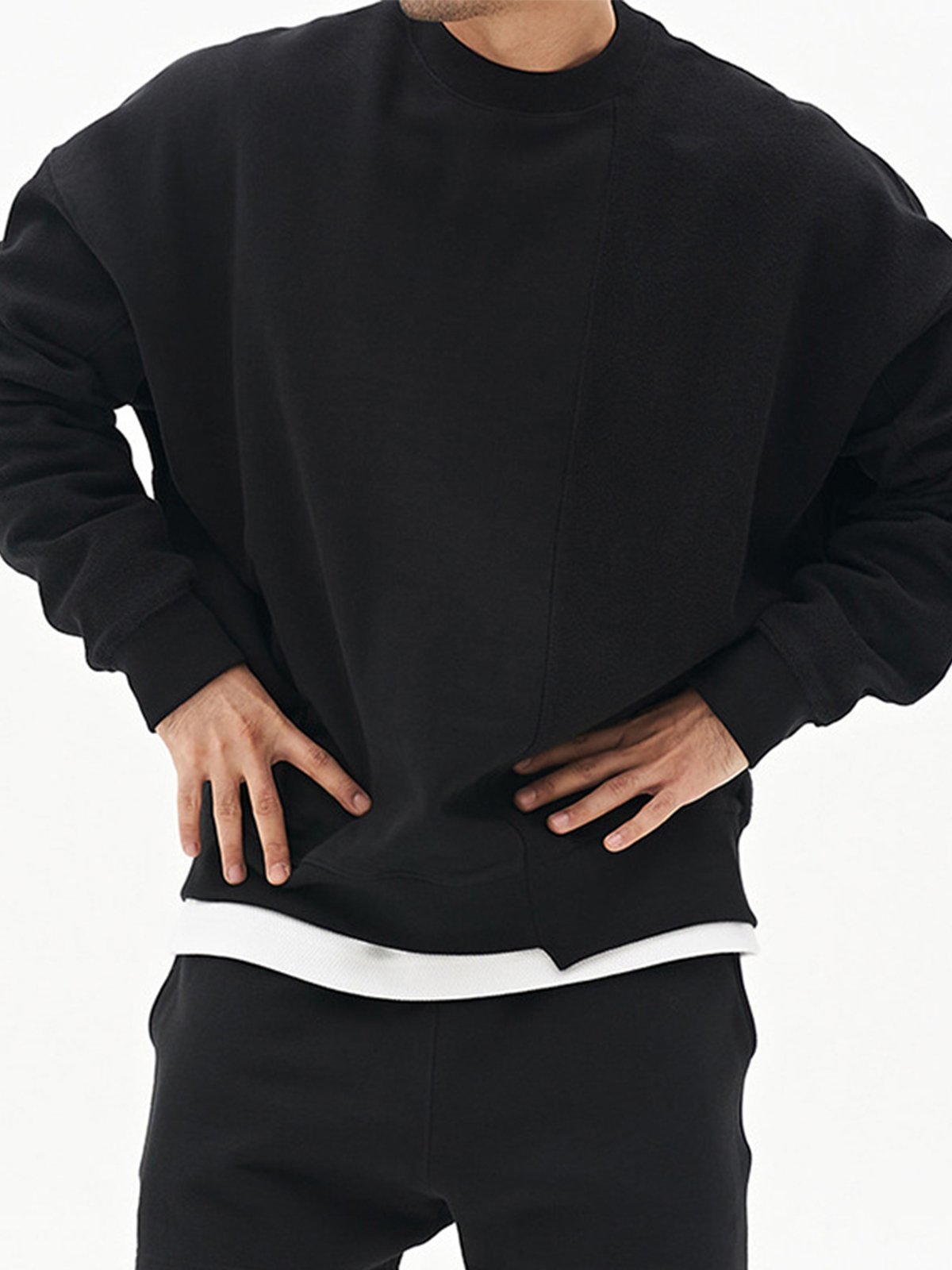 All Season Essential French Terry Patchwork Crew Sweatshirt( Final Restock)