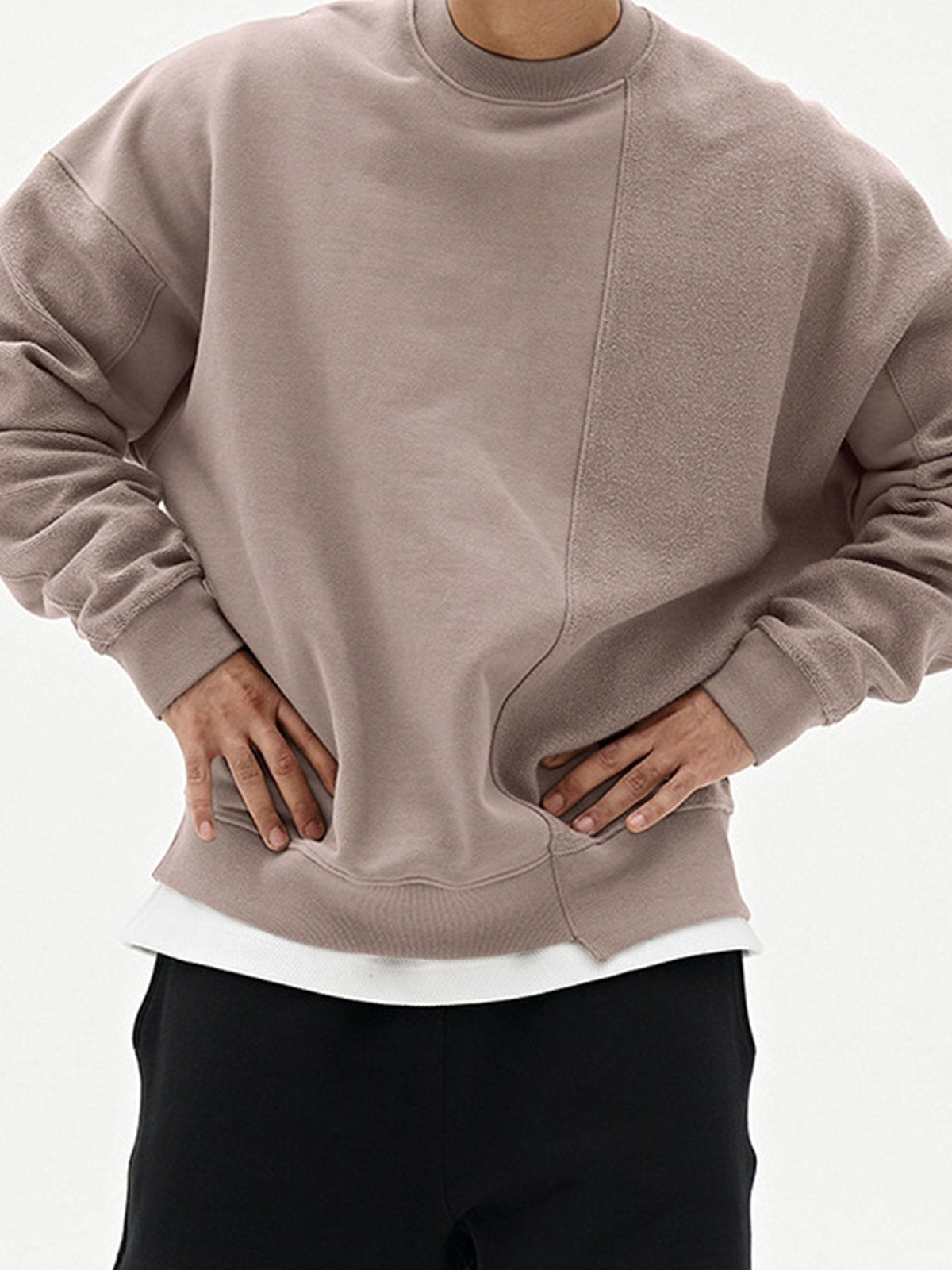 All Season Essential French Terry Patchwork Crew Sweatshirt( Final Restock)
