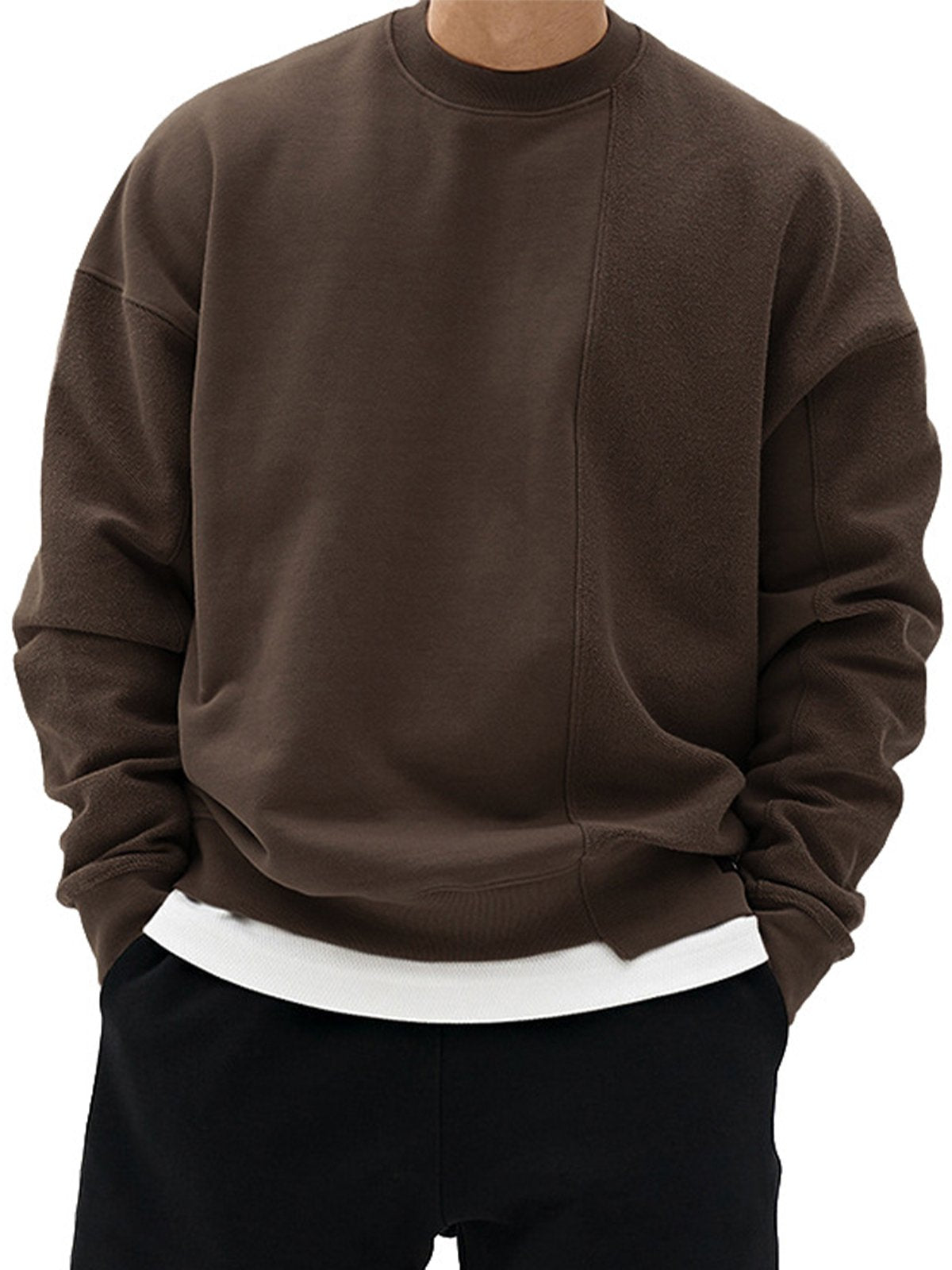 All Season Essential French Terry Patchwork Crew Sweatshirt( Final Restock)