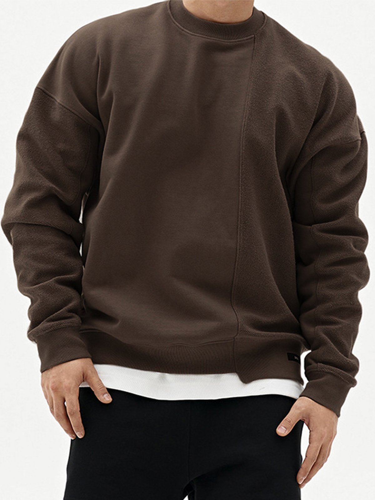 All Season Essential French Terry Patchwork Crew Sweatshirt( Final Restock)