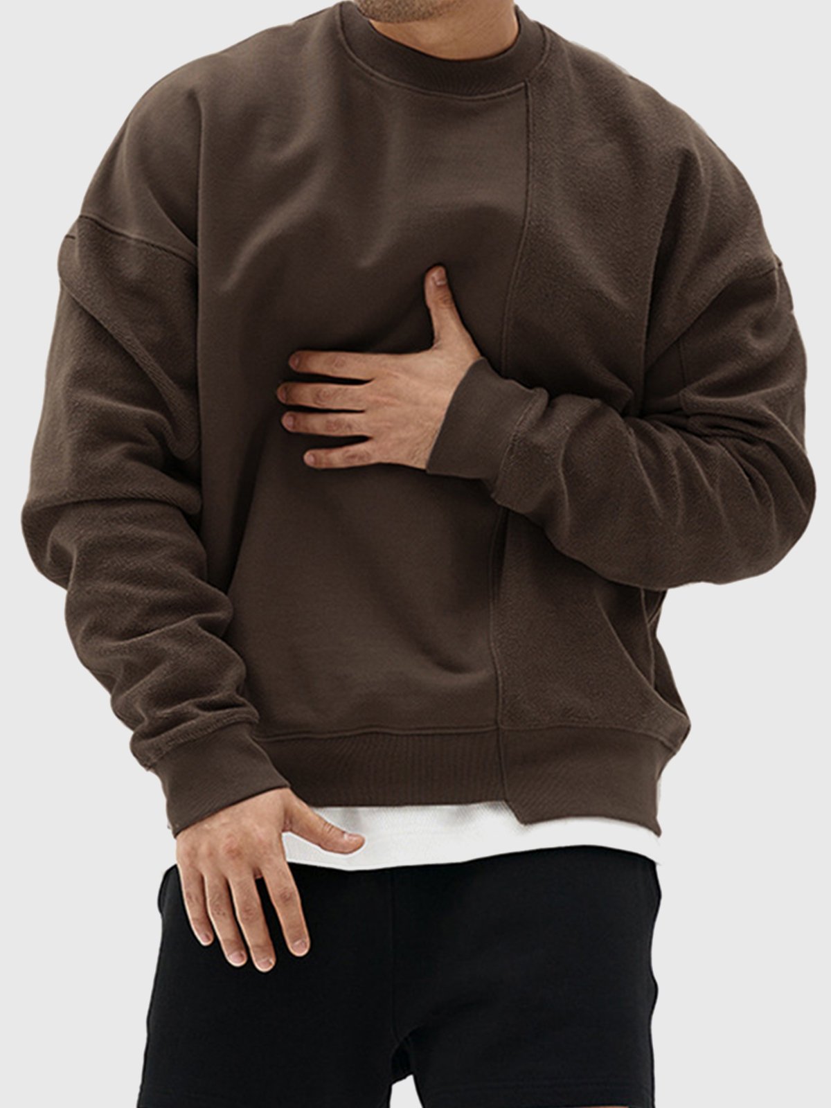 All Season Essential French Terry Patchwork Crew Sweatshirt( Final Restock)