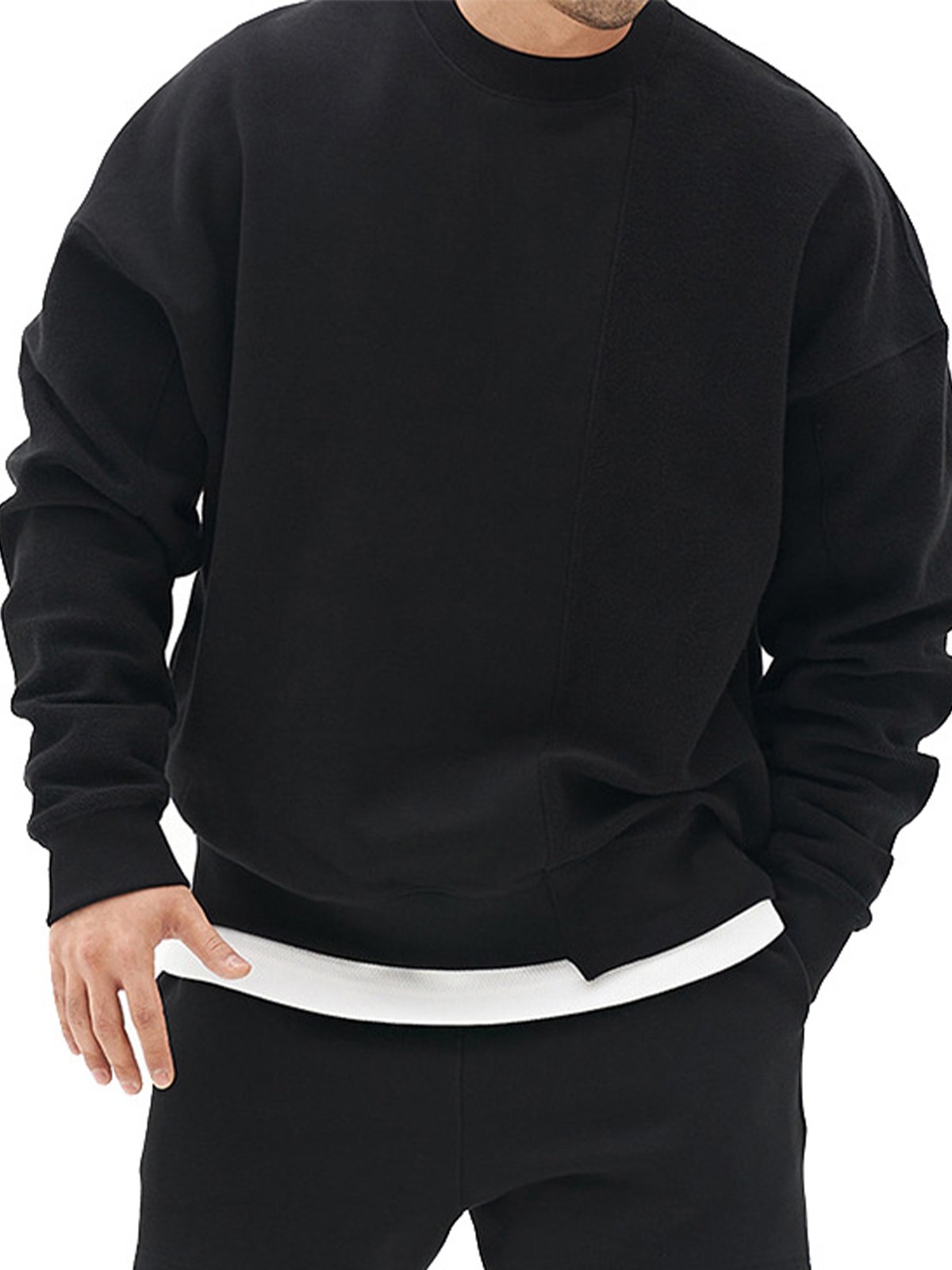 All Season Essential French Terry Patchwork Crew Sweatshirt( Final Restock)