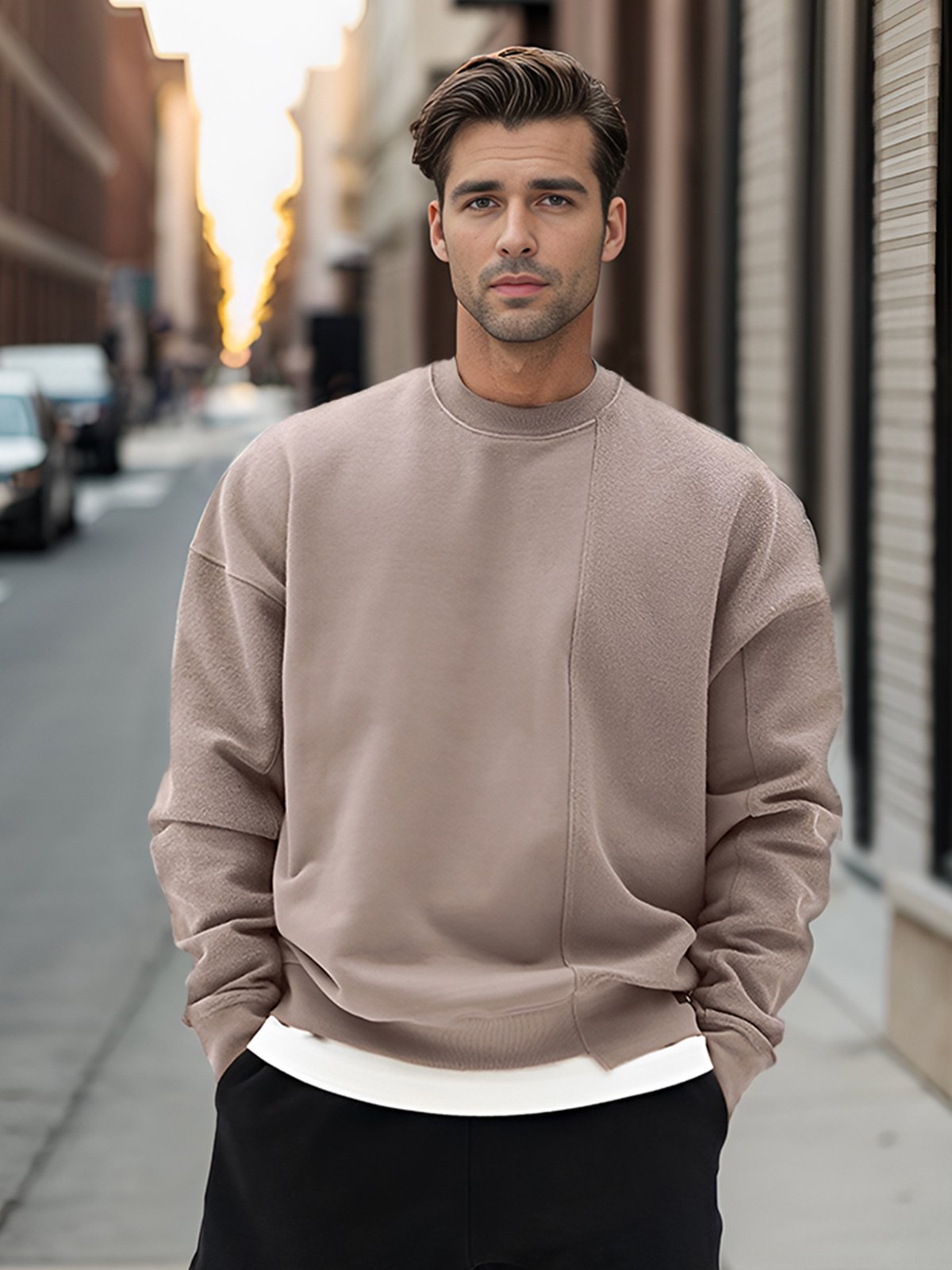 All Season Essential French Terry Patchwork Crew Sweatshirt( Final Restock)