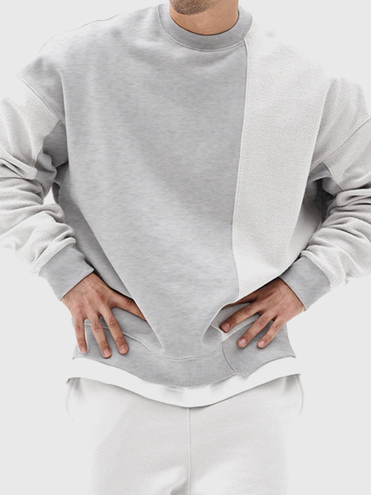 All Season Essential French Terry Patchwork Crew Sweatshirt( Final Restock)