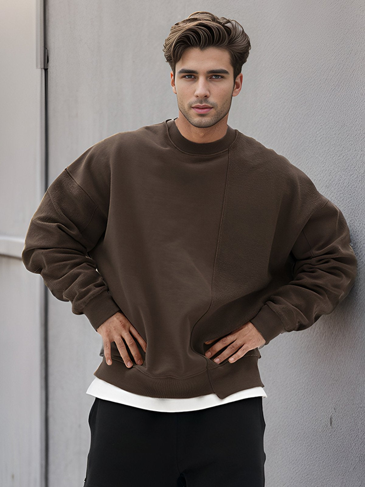 All Season Essential French Terry Patchwork Crew Sweatshirt( Final Restock)