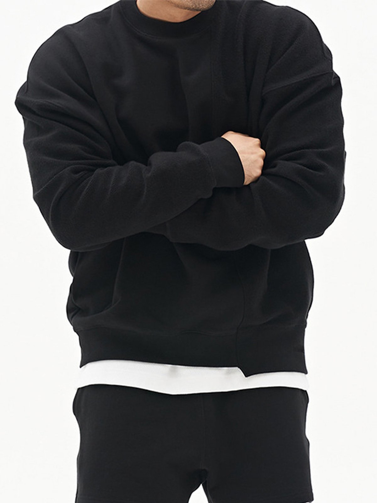 All Season Essential French Terry Patchwork Crew Sweatshirt( Final Restock)