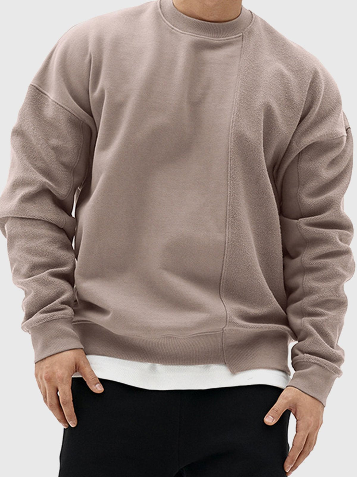 All Season Essential French Terry Patchwork Crew Sweatshirt( Final Restock)