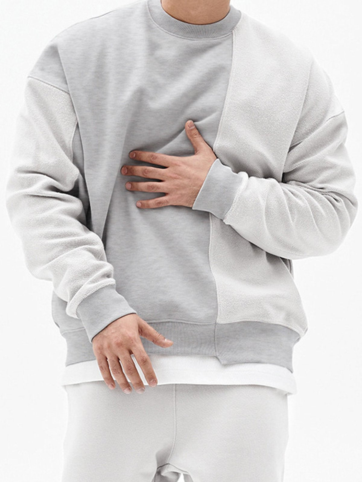 All Season Essential French Terry Patchwork Crew Sweatshirt( Final Restock)