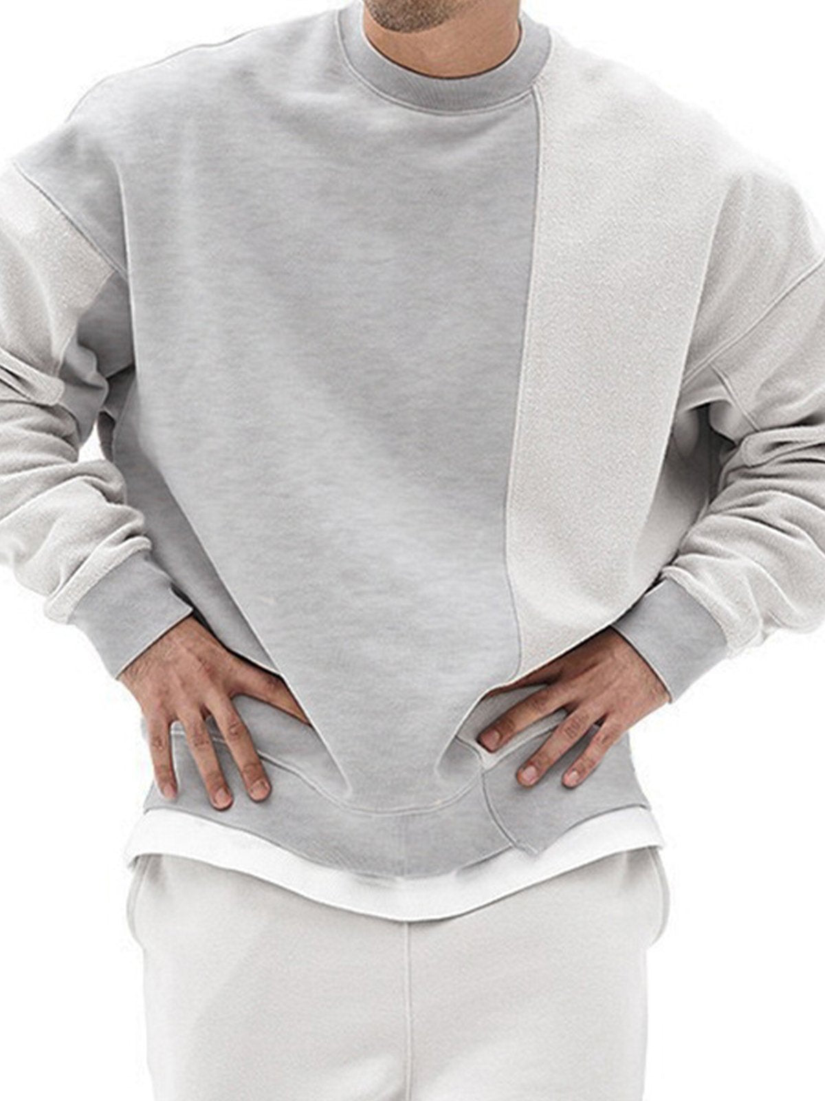 All Season Essential French Terry Patchwork Crew Sweatshirt( Final Restock)