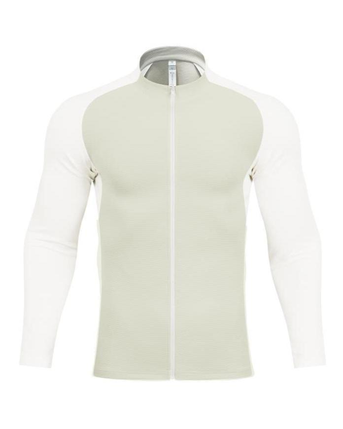 Shoulder Cut Two Tone Full Zip Long Sleeve