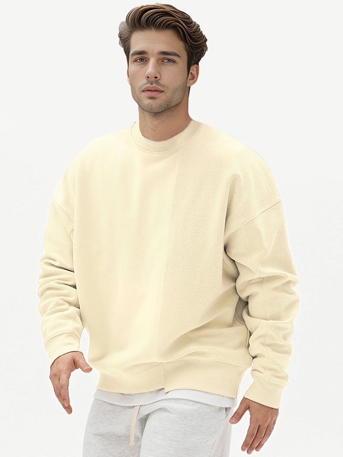 All Season Essential French Terry Patchwork Crew Sweatshirt( Final Restock)