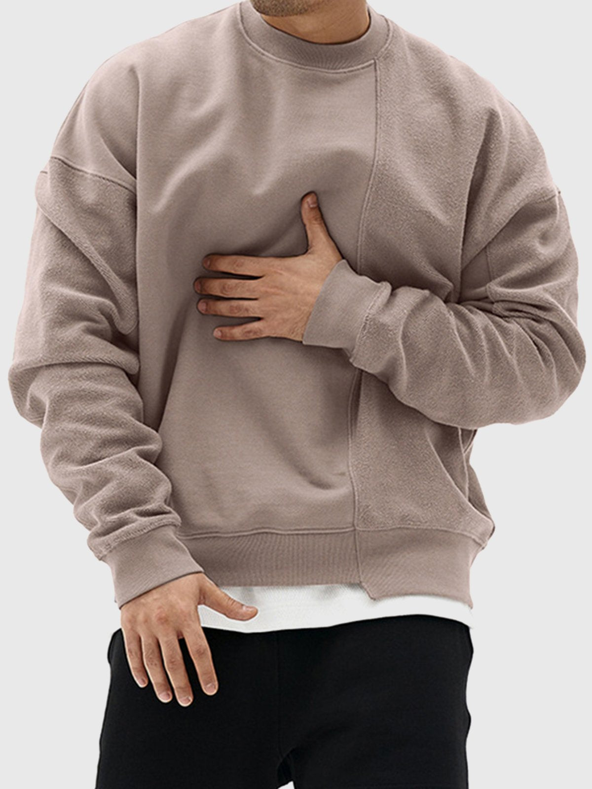 All Season Essential French Terry Patchwork Crew Sweatshirt( Final Restock)