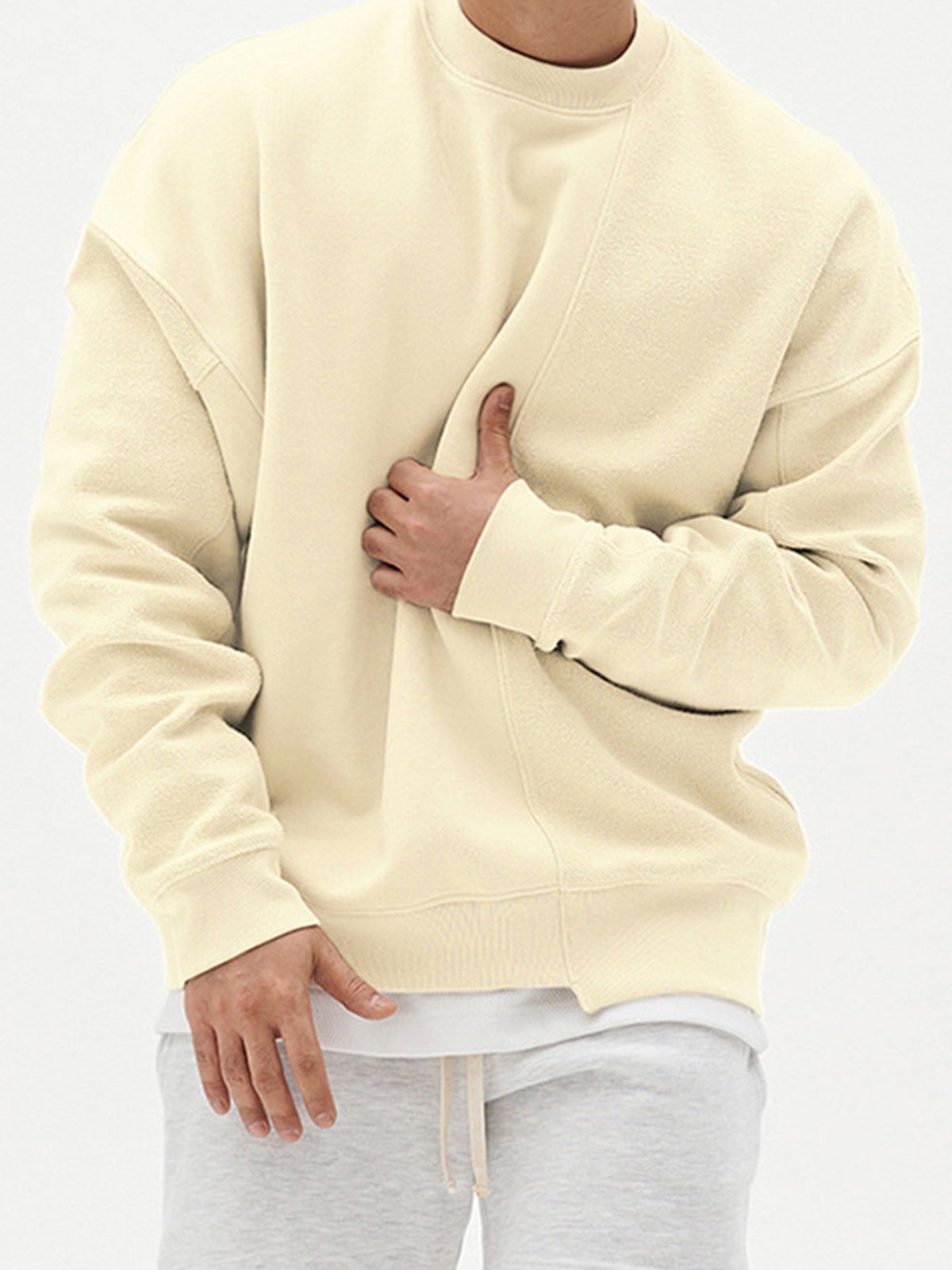 All Season Essential French Terry Patchwork Crew Sweatshirt( Final Restock)