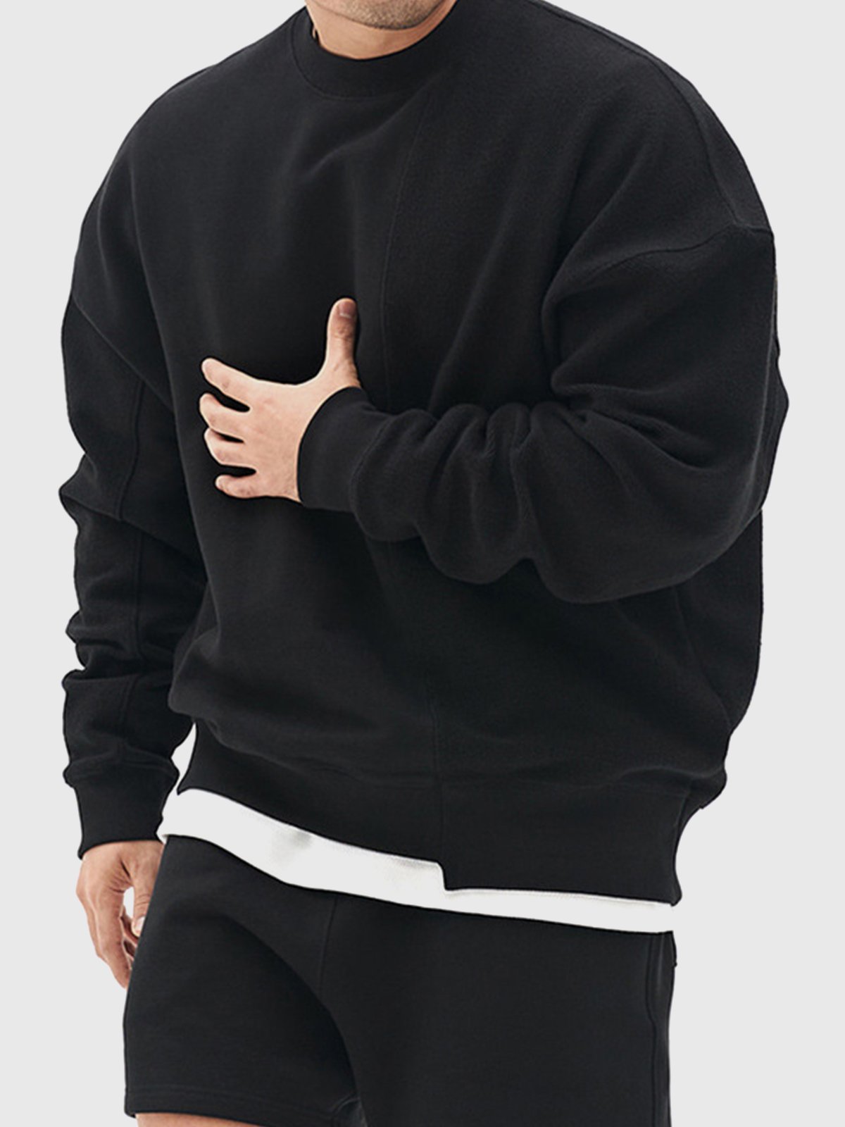 All Season Essential French Terry Patchwork Crew Sweatshirt( Final Restock)