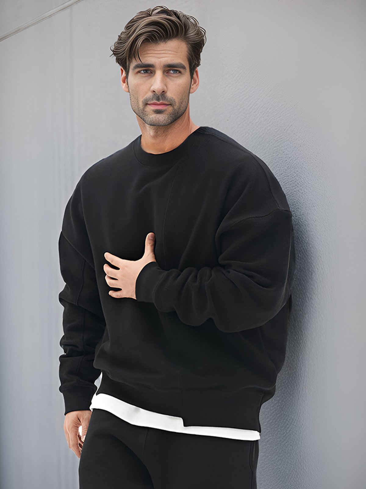 All Season Essential French Terry Patchwork Crew Sweatshirt( Final Restock)