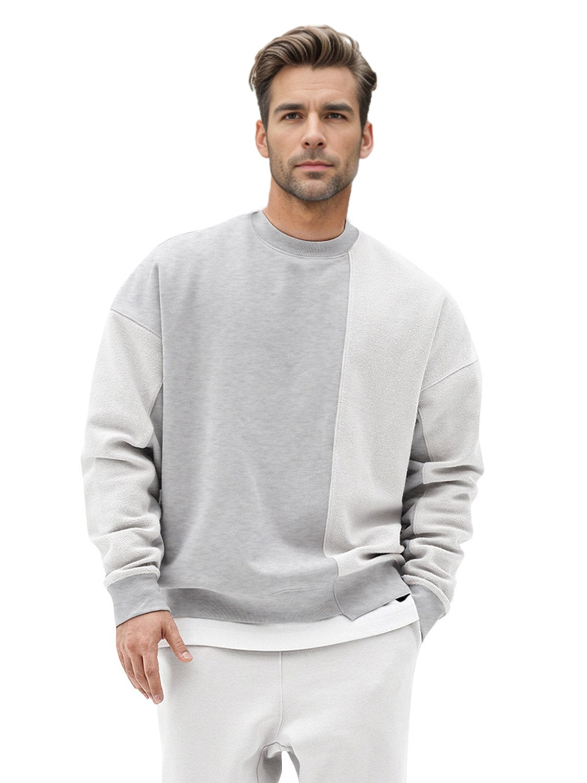 All Season Essential French Terry Patchwork Crew Sweatshirt( Final Restock)
