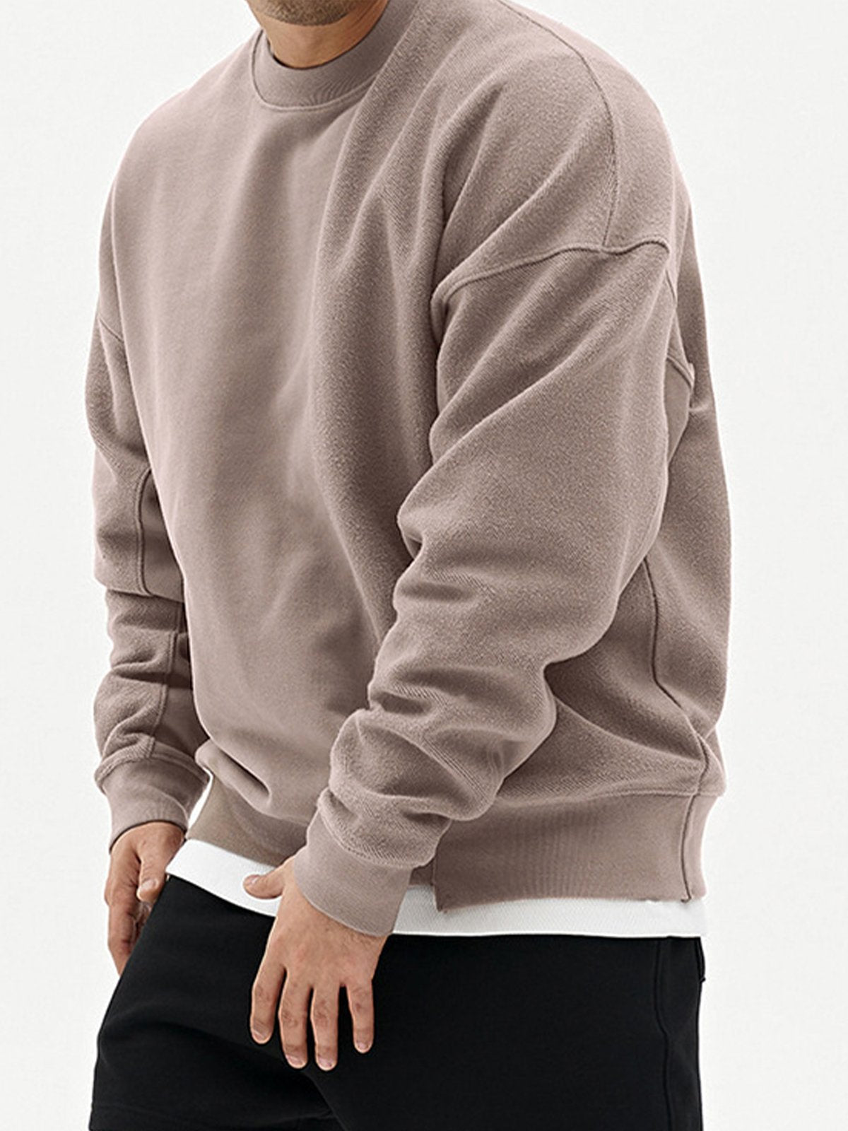 All Season Essential French Terry Patchwork Crew Sweatshirt( Final Restock)