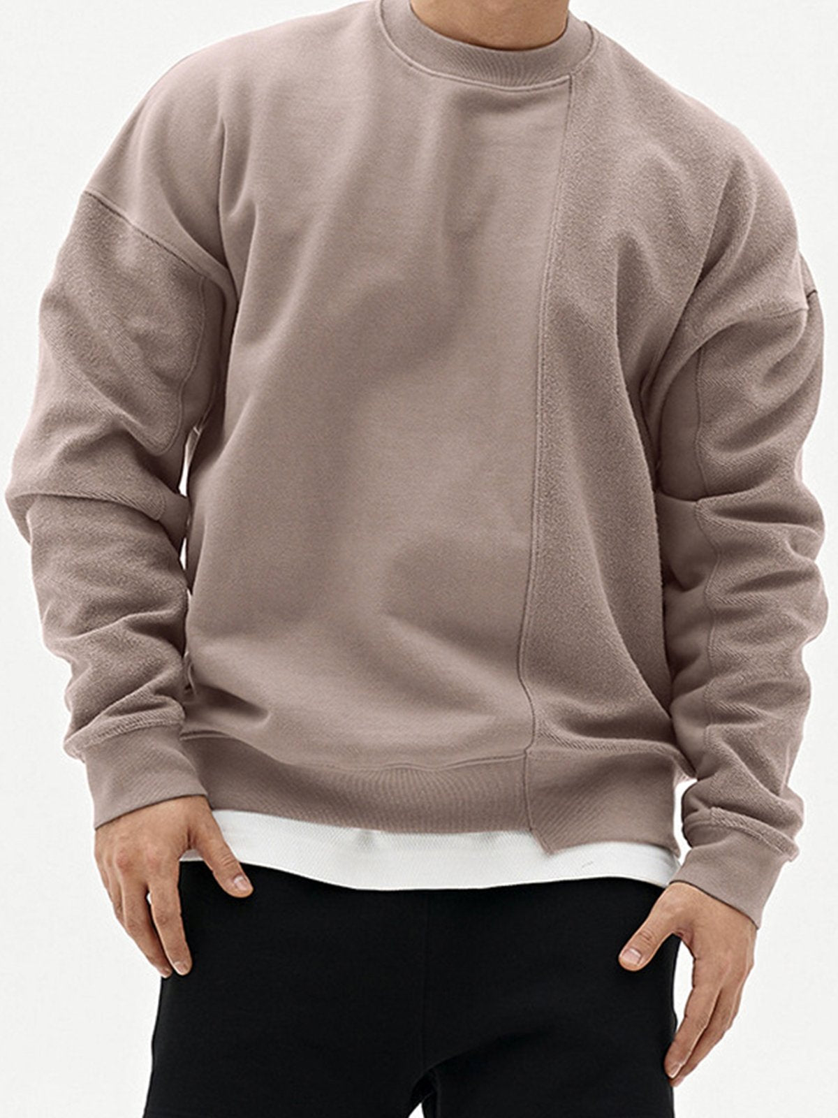 All Season Essential French Terry Patchwork Crew Sweatshirt( Final Restock)