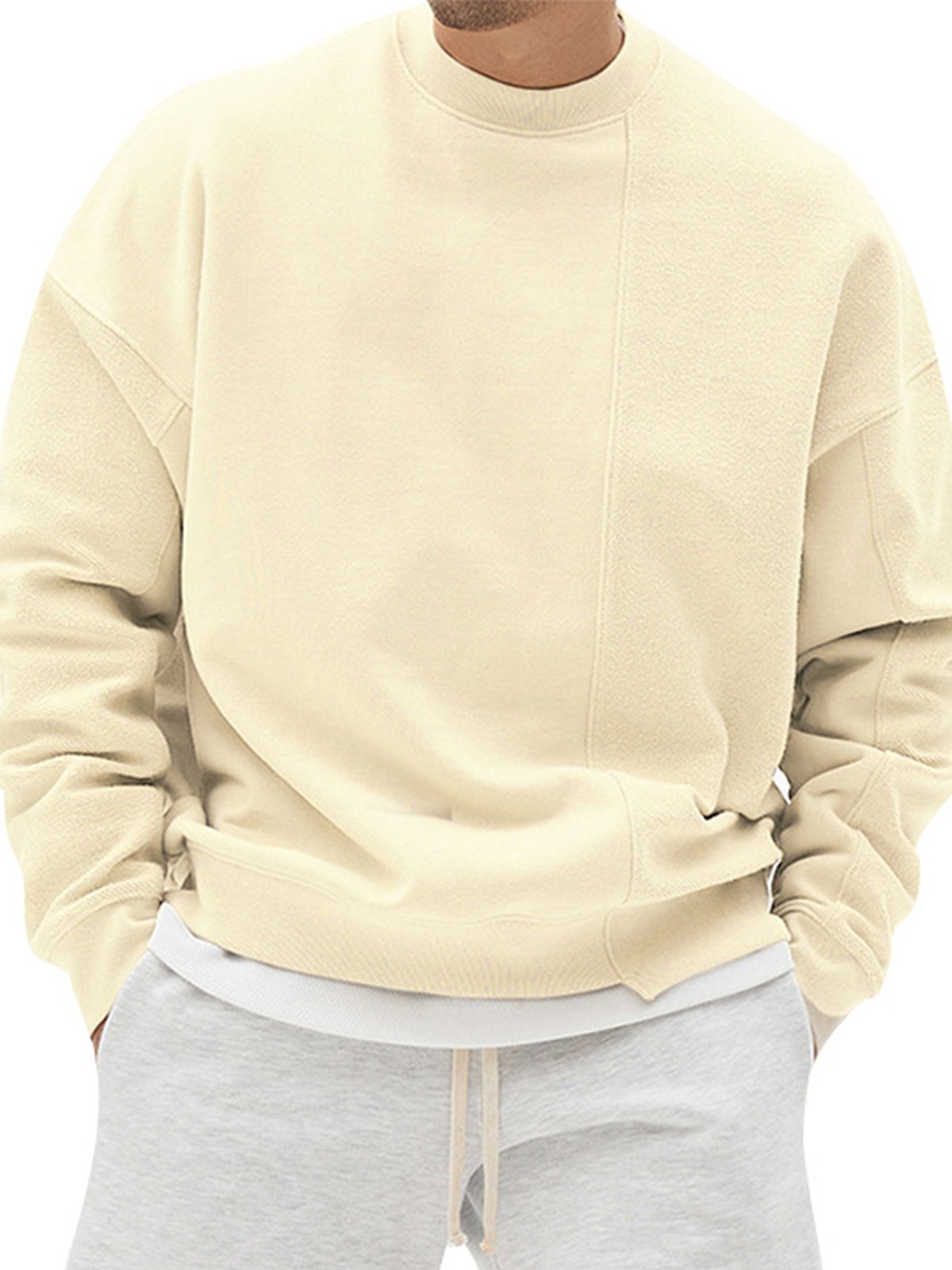 All Season Essential French Terry Patchwork Crew Sweatshirt( Final Restock)