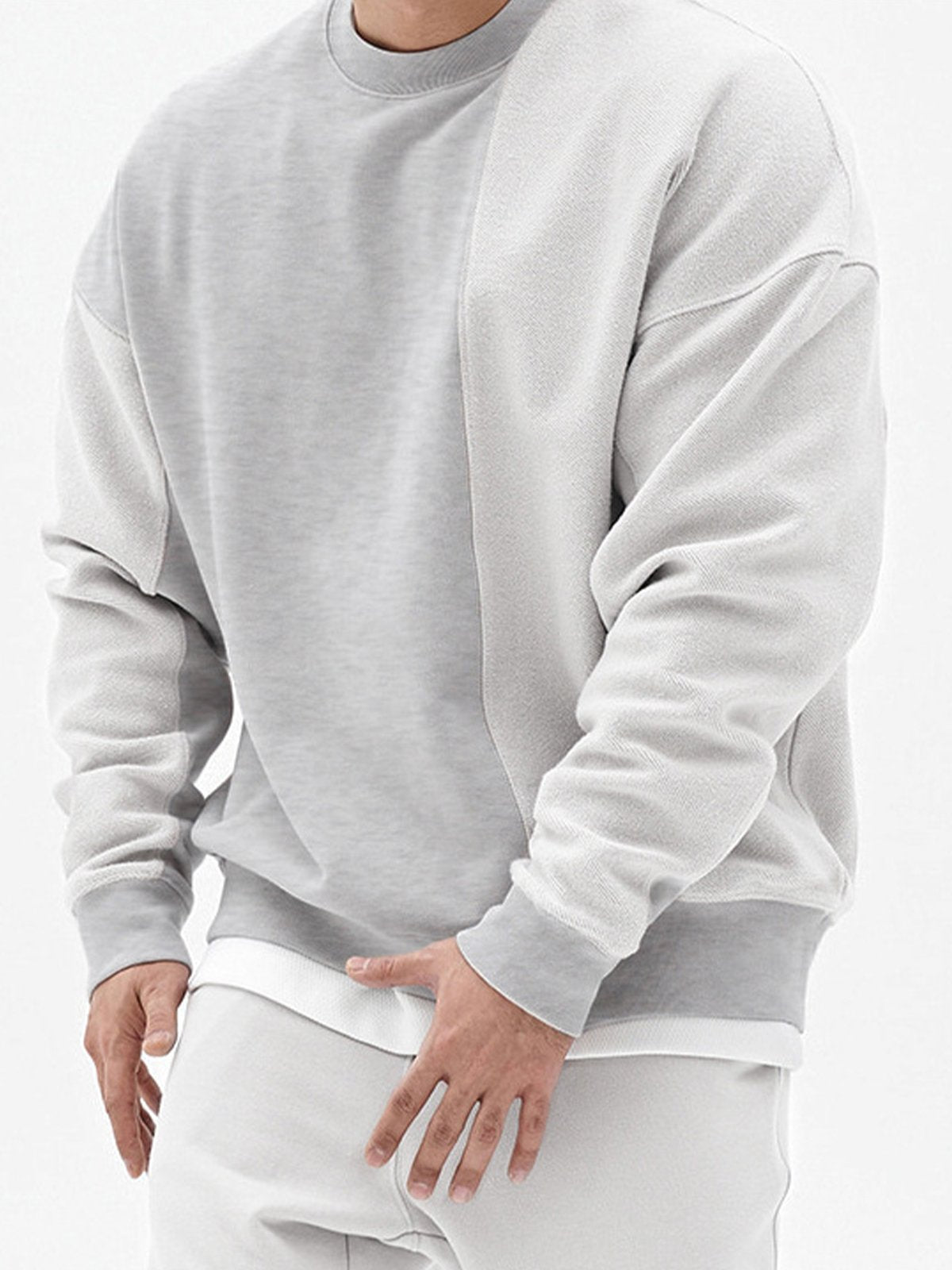 All Season Essential French Terry Patchwork Crew Sweatshirt( Final Restock)
