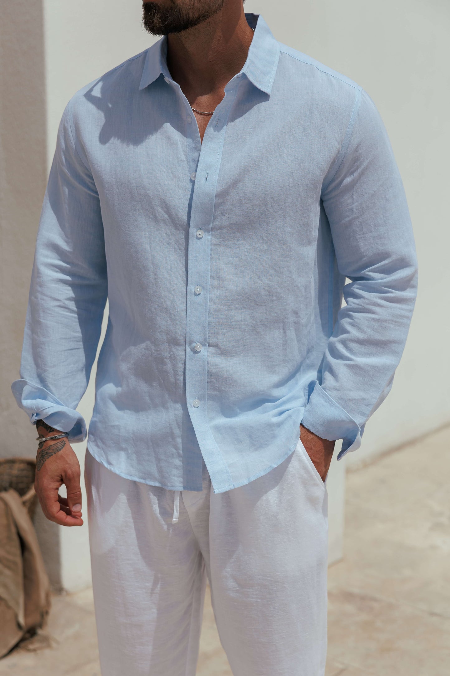 CAMISA DE LINO DE LUJO - AZUL CLARO