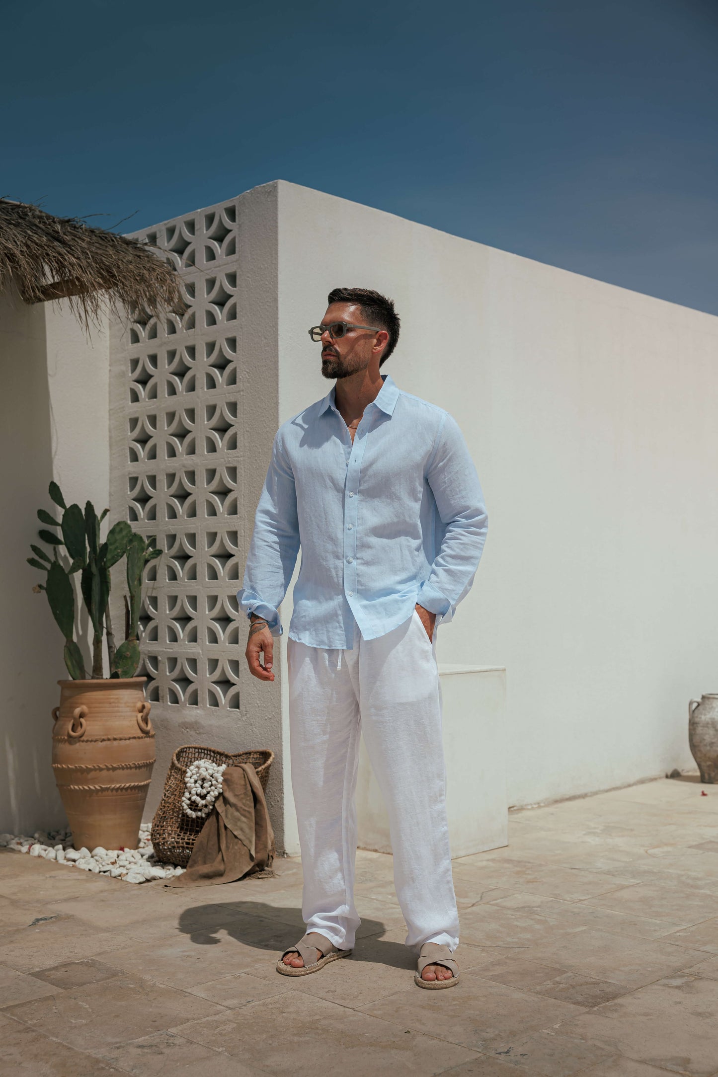 CAMISA DE LINO DE LUJO - AZUL CLARO
