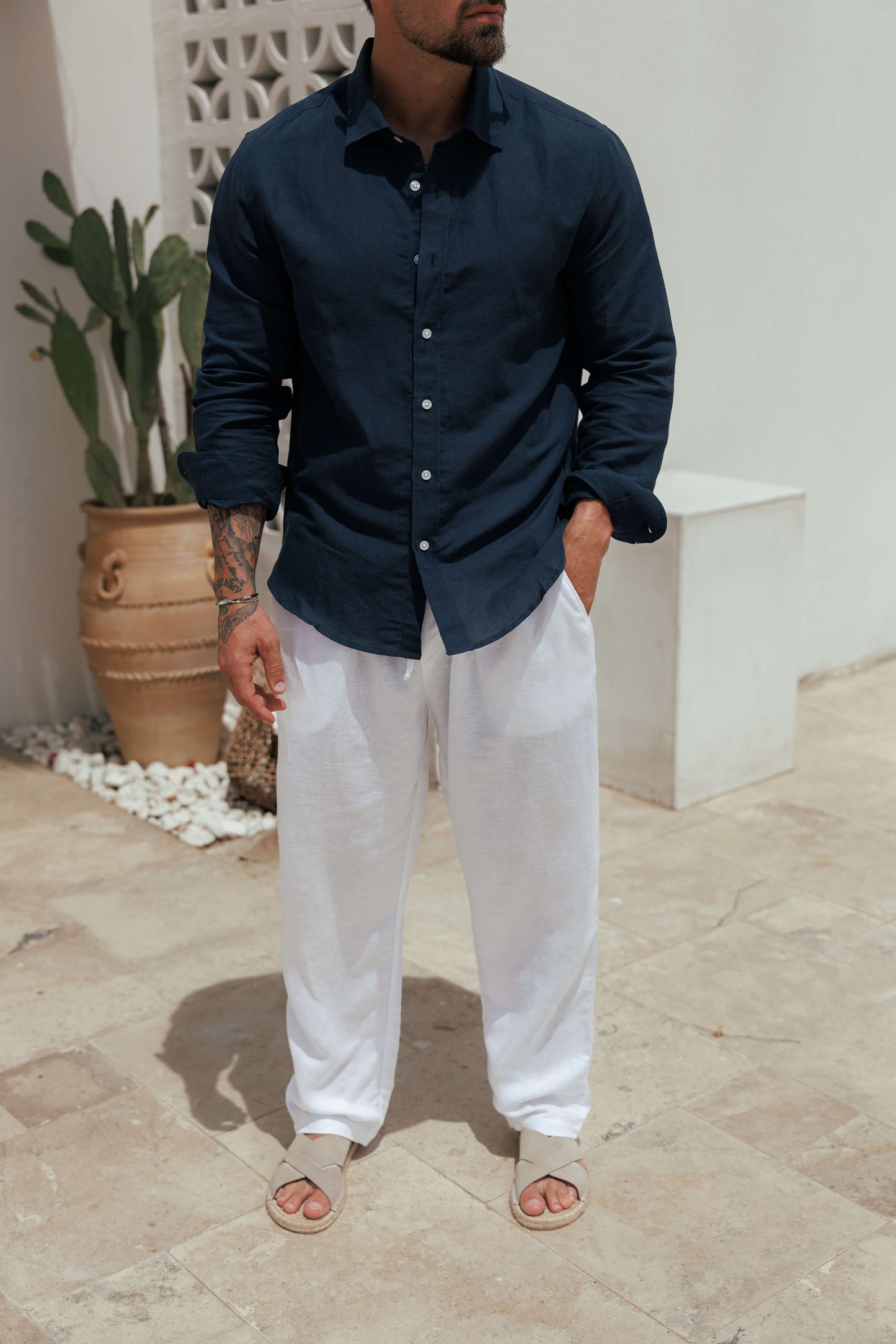 CAMISA DE LINO DE LUJO - AZUL MARINO