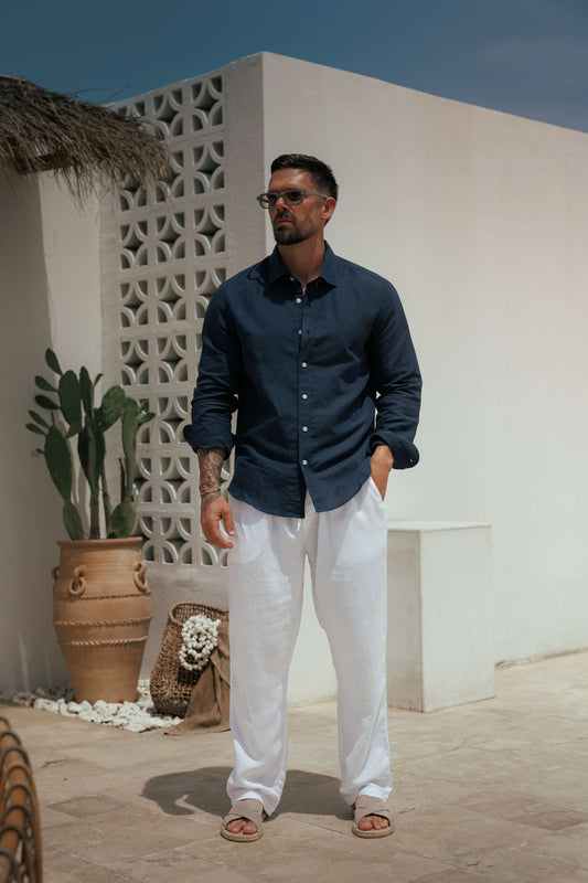 CAMISA DE LINO DE LUJO - AZUL MARINO